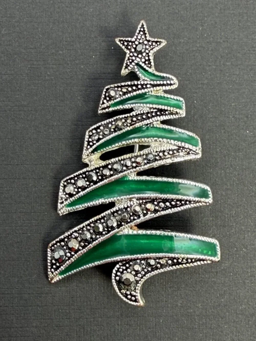 Christmas Tree Brooch Lot of 3 Enamel Rhinestone Holiday Pins Gold Silver Tone